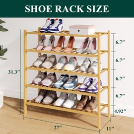 Smiry Bamboo Shoe Rack for Closet, 5 Tier - 26.77" Wide, Natural