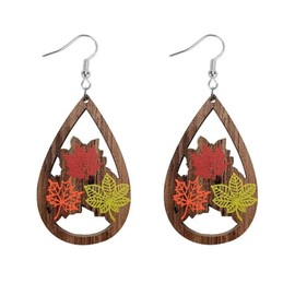Maple Leaf Earrings for Women Thanksgiving Earrings Fall Earrings Maple Leaf Wooden Earrings Autumn Drop Earrings Thanksgiving Holiday Party Gifts for Girls Teen