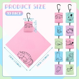 Copkim 10 Pcs Microfiber Cleaning Cloth with Open Pouch Hanging Ring Cute Kitty Cat Design Microfiber Cloth Soft Glasses Cleaner Cloth for Eyeglasses Camera Lens Cell Phone Screens Glasses, 6'' x 7''