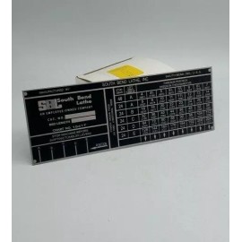 SOUTH BEND LATHE PLATE 13" THREADING CHART TAG 7 7/8" X 2 3/4" Chart No. 1541T - Black