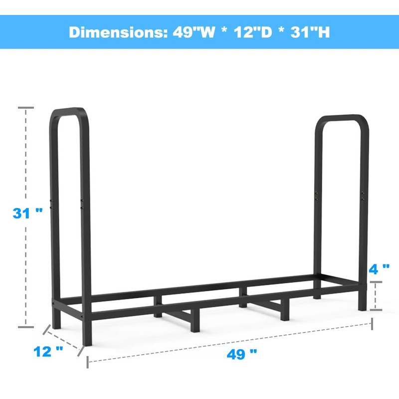 Tikimilor 4ft Firewood Rack Holder, Adjustable Heavy Duty Fire Log