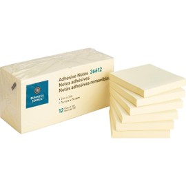 Business Source Yellow Repositionable Adhesive Notes, 3"x3"