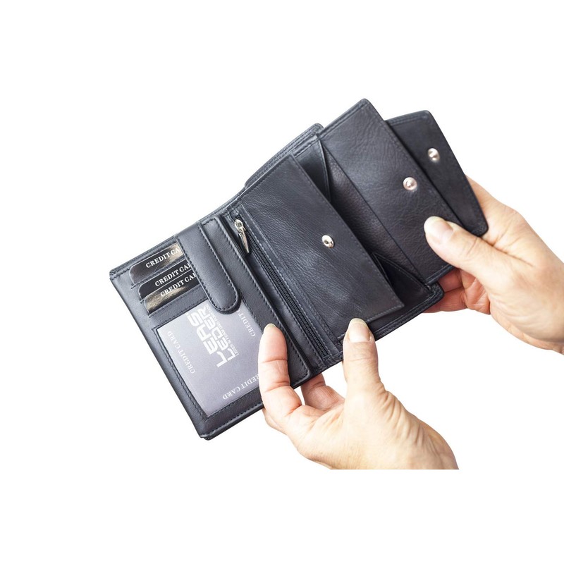Wallet with outside lock LEAS, Genuine Leather, black - ''LEAS