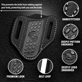 Red Scorpion Handmade Leather Knife Sheath for Belt - EDC Belt Holster for Folding Knife, Leather Sheath for Pocket Knife, Compact EDC Tools Carrier for Outdoor Activities (Dark Black)