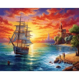 Rompecabezas de 50 piezas para adultos y familia, rompecabezas de vela al atardecer en el océano, formación de playa de madera para mamá, papá, amigo