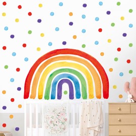 Kasubeso Large Rainbow Wall Decal, Peel and Stick Colourful Rainbows Wall Stickers, Multicolor Polka Dots Wall Decor, Vibrant Rainbow Decoration for Girls Bedroom Kids Nursery Classroom Playroom