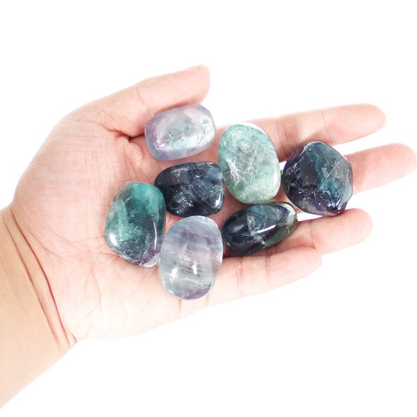 Orientrea 200g Fluorite Tumbled Stones for Wicca, Reiki, and Energy Crystal Healing, Crushed Crystal Gemstones for Crafts, Beautiful Package for Gift (Fluorite)