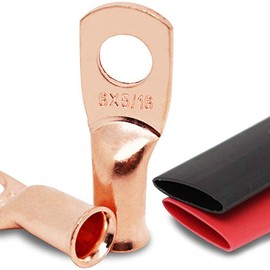 TKDMR 6pcs 6 AWG-5/16" Battery Lugs,with 6pcs 3:1 Heat Shrink Tubing,Copper Wire Lugs,Heavy Duty Battery Cable Ends,Tubular Ring Terminals,AWG Crimp Wire Ring Lugs,Battery Terminal Connectors
