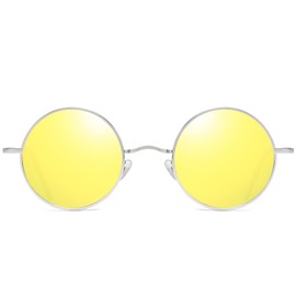 LASPOR Gafas de sol polarizadas redondas para gafas hippie John Lennon con marco de metal, lente 100% con bloqueo UV, Multicolor, Talla unica