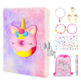 Homicozy Secret Diary for Girls, Kids Squishy Unicorn Notebook with Lock, Fluffy Notebook and Stationary Sets for Girls, Lockable Journal with Keys Unicorn Gift Set for 6-12 Years Old Girls