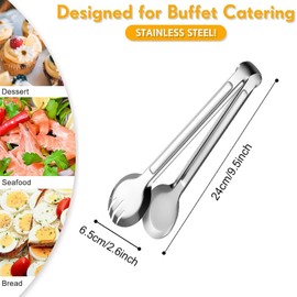 2 Fork Spoon Tongs, Stainless Steel Salad Tongs, Stainless Steel Food Serving Tongs, Stainless Steel Serving Tongs, Stainless Steel Fork Spoon, for Party Kitchen Bar Cafe Restaurant