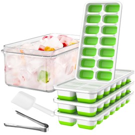 Ice Cube Tray 4 Pack, GEWTYOD Silicone Ice Cube Trays for Freezer, 64-Ice Trays for Freezer, Stackable Flexible Silicone, BPA Free Stackable Ice Tray for Cocktail,Beer（green）…