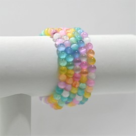 Angelstones Natural Aqua Aura Selenite Gemstone 6mm Round Beads Stretch Bracelet 7" Unisex