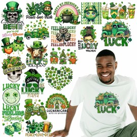 Crervio Iron On Transfers for Fabric- Heat Transfers Stickers Iron On Decals for DIY T-Shirts Hoodies Pajamas Pillow Canvas Bag (Patrick'Day - 20+1 PCS)