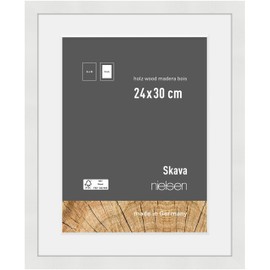 nielsen Skava 24 x 30 cm White Wooden Photo Frame with Mount Portrait & Landscape Hanging Real Glass