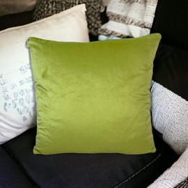 Seechoo Set of 4 - Velvet Cushion Covers Extra Soft Plush 18x18 Inch Decorative Luxury Pillowcases Invisible Zipper 45cmx45cm - 17 Colours (Lime Green)