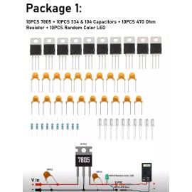 Electronic Voltage Regulator 10 Pack  L7805CV Voltage Regulator 5V 1.5A TO-220 +10pcs( Capacitor+Resi