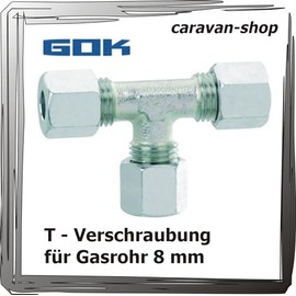 GOK Cutting Ring Fitting T - Piece for 8 mm Gas Pipe Screw Connection Connector Propane, Gas Pipes in Caravans, Motorhomes, Caravans