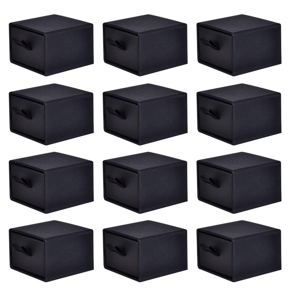 Black Jewelry Gift Boxes , driew 12 Pack Cardboard Drawer Display Boxes 1.97x1.97x1.18inch Thick Paper Box Bulk Jewelry Gift Packaging Gift Case Sponge Insert and Lids Small Kraft Paper Box for Rings Pendants Earrings Necklaces