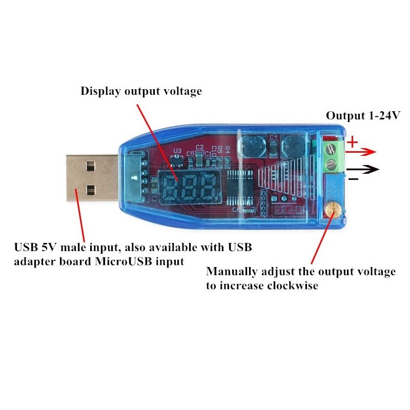 TECNOIOT 5pcs LED DC-DC 5V to 1-24V Potentiometer USB Step