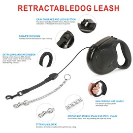 Idepet Heavy Duty Retractable Dog Leash for Small and Medium Dogs, Anti-Chewing Steel Chain Design,360 DegreeTangle-Free,Break and Lock System,26ft Leash Dog Walking (Black, Round Rope)