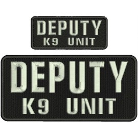 DEPUTY K9 UNIT EMBROIDERY PATCH 4X9 AND 2X5 HOOK ON BACK BLK/SILVER
