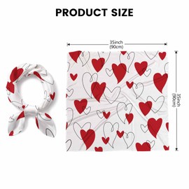 Xuwenz Funny Red Hearts Head Scarf Silk Feel Like Simple Lines Love Romance Bandana Soft for Women Girls