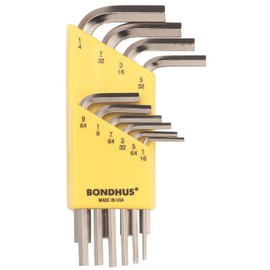 【国内正規品】BONDHUS(ボンダス) 六角L-レンチ ショートセット メッキ加工 10本組 (1/16、5/64、3/32、7/64、1/8、9/64、5/32、3/16、7/32、1/4インチ) HLX10SB No.16238