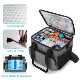 Trunab Bolsa médica aislada con separadores ajustables, suministros de medicina resistente al agua para el hogar, viajes, camping, bolsa vacía, gris, Large, Viajes