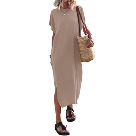 Womens Dresses Casual Loose Short Sleeve Split Maxi Dress Tshirt Long Dresses