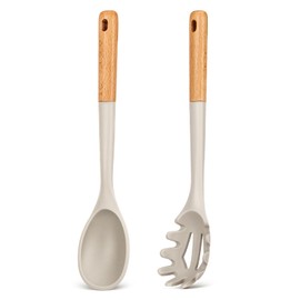 Silicone Pasta Fork And Cooking Spoon, Kitchen Heat Resistant Noodle Spoon Server, BPA Free Spaghetti Strainer,12.8 inch