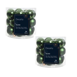 48 mini pine green christmas baubles - green baubles christmas decorations - christmas tree hanging ornament - 25mm 2.5cm baubles - matte shiny set.