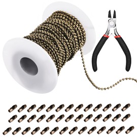 Mudder 65 Feet Stainless Steel Chains, 2.4mm Bead Link Chain with 40 Ball Connector Clasp and Plier for Necklace Hanging Ornament Key Chain Dog Pet Tags(Bronze)