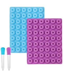 Dwwffer Donut Silicone Gummy Mold,Mini Donut Pan Ring Gummy Candy Mold for Chocolate Jelly Ice Cube Truffles Pralines Caramels Ganache Snacks with 2 Droppers (Blue + Purple)