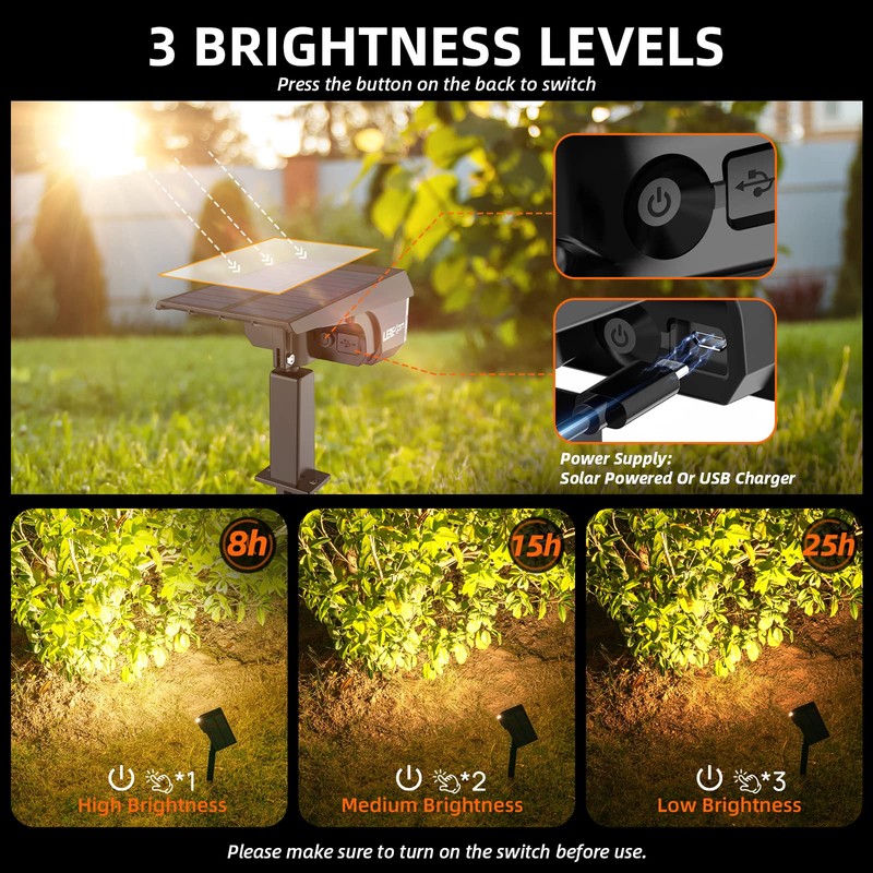 LEREKAM 3 Brightness Modes Solar Outdoor Lights with Super Bright