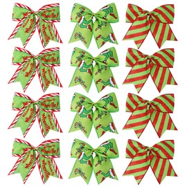 Wninbu 12 Pcs Red Green Christmas Bows,6 Inch Large Christmas Wreaths Bows for Tree Gift Wrapping Garland,Christmas Decoration Holiday Party Crafts Xmas Tree Ribbon Ornaments (Pattern)