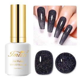 Imtiti Black Glitter Gel Polish,15ML Black Sparkle Iridescent Diamond Gel Polish Soak off UV Nail Art Manicure for Salon DIY at Home 1Pcs