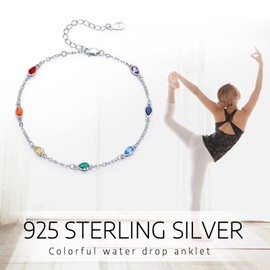 Chakra Anklet Sterling Silver Heart/Drop Shape Chakra Anklet 7 Chakras Dew Drop Summer Beach Anklet Bracelet for Heibee Women's Birthday Christmas Gifts for Women Rough Wife Girlfriend, Sterling
