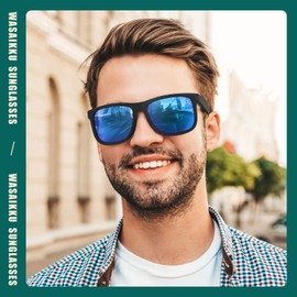 WASAIKKU Polarized Sunglasses for Men Women UV400 Protection Classic Fashion Sun Glasses Baseball Driving Fishing Golf Mens Sunglasses (black matte frame with blue lens)