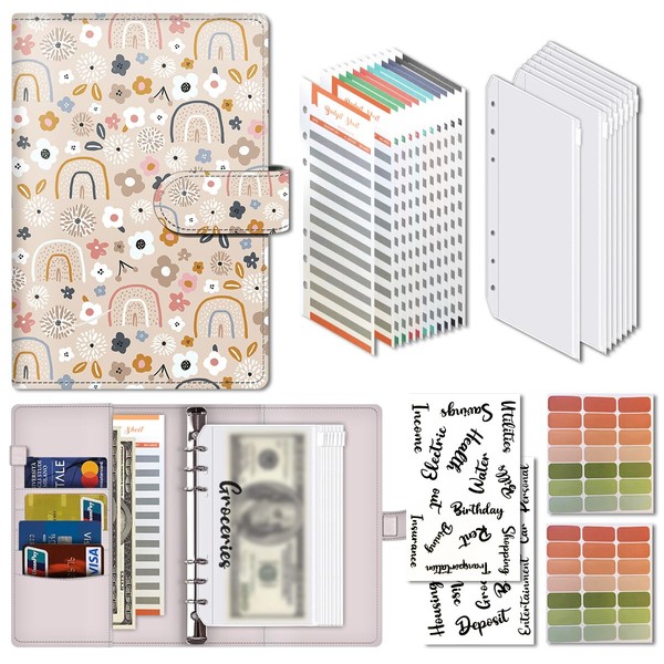 AOPEFNX Budget Binder, Cute A6 Money Saving Binder with Zipper