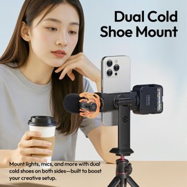 ULANZI Phone Tripod Mount Adapter with Dual Cold Shoes & QR Plate, MA54 Cell Phone Holder for Tripod with 1/4" Screw, Adjustable Smartphone Mount Adapter for iPhone, Android, Selfie Stick, Monopod