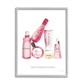 Stupell Industries Self-Esteem Motivational Phrases Fashion Cosmetics Inner Beauty Quote, Designed by Mercedes Lopez Charro Gray Framed Wall Art, 16 x 20, White