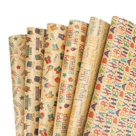Kraft Birthday Wrapping Paper 12 Sheets Birthday Gift Wrapping Paper Folded Flat with 12 Gift Tags for Birthday Party Baby Shower Holiday