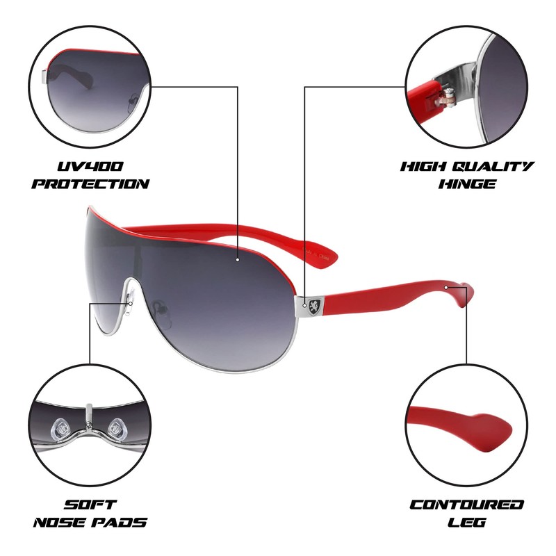 Khan Shuttle - One Piece Shield Sunglasses (Silver Red)