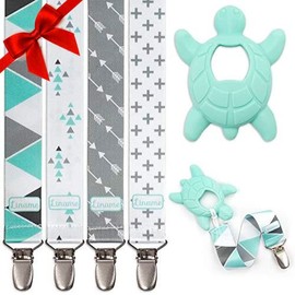 Liname Neutral Pacifier Clip with Teething Toy - 4 Pack Pacifier Clips for Boys & Girls - Binky Holder Soothie Paci Clip Binkie Clip - Unisex Pacifer Clip Baby Pacifier Clip and Pacifier Holder (Mint)