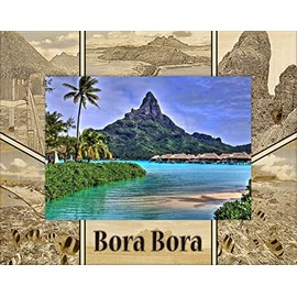 Saddle Mountain Souvenir Bora Bora Laser Engraved Wood Picture Frame Landscape (5 x 7)