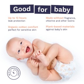 Pura Size 4 Eco-Friendly Diapers (18-31 lbs) Hypoallergenic, Soft Organic Cotton, Sustainable, up to 12 Hours Leak Protection, Allergy UK, Recyclable Packaging, 6 Packs of 22 (132 Diapers)