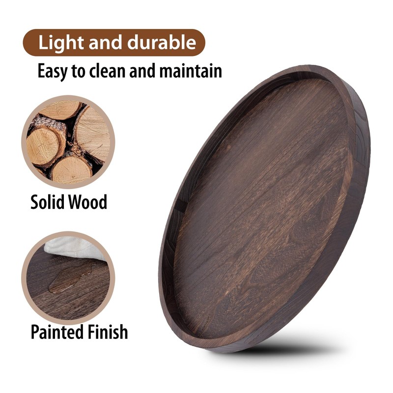 Round Ottoman Tray for Coffee Table Living Room Wood Serving