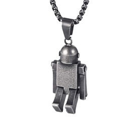 HIJONES Men's Stainless Steel Hip Hop Movable Robot Charm Necklace Pendant Gothic Biker Jewelry for s Antique Silver with Chain