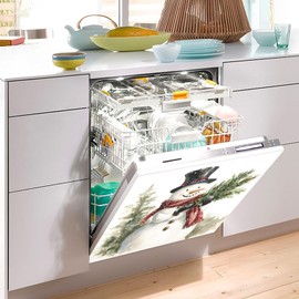 Cute Snowman Red Scarf Dishwasher Magnet Sticker Cover Panel Decal Refrigerator Magnetic Sticker Decorative for Kitchen Decoration